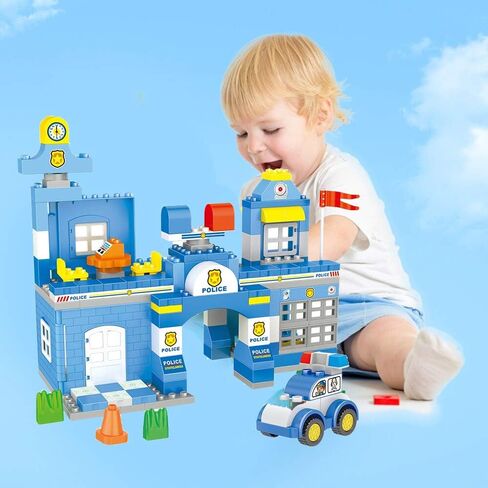 Liberty Imports Police Station Big Building Blocks 137 Pieces with Storage Box - Large Bricks Set Educational DIY Classic Construction Toy for Kids, Compatible with Major Brands in Saudi Arabia