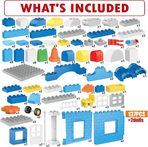 Liberty Imports Police Station Big Building Blocks 137 Pieces with Storage Box - Large Bricks Set Educational DIY Classic Construction Toy for Kids, Compatible with Major Brands in Saudi Arabia