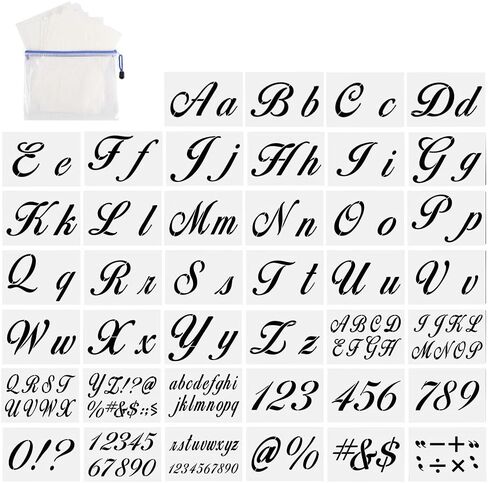 Letter Stencils for Painting on Wood-Reusable Washable Alphabet Stencils with Calligraphy Font Upper and Lowercase Letters -Numbers and Signs. in Saudi Arabia