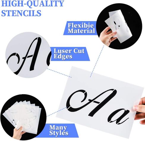 Letter Stencils for Painting on Wood-Reusable Washable Alphabet Stencils with Calligraphy Font Upper and Lowercase Letters -Numbers and Signs. in Saudi Arabia