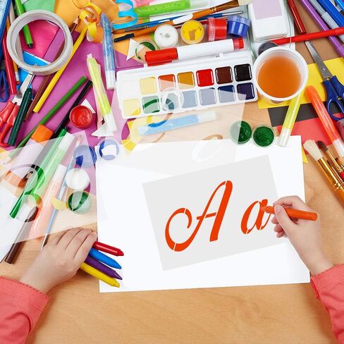 Letter Stencils for Painting on Wood-Reusable Washable Alphabet Stencils with Calligraphy Font Upper and Lowercase Letters -Numbers and Signs. in Saudi Arabia