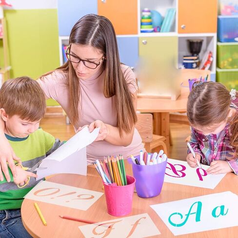 Letter Stencils for Painting on Wood-Reusable Washable Alphabet Stencils with Calligraphy Font Upper and Lowercase Letters -Numbers and Signs. in Saudi Arabia