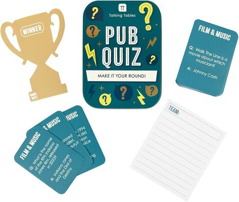 Talking Tables Pub Quiz Travel Game, Pocket Size General Knowledge Trivia for The Family to Play on a Journey or at Home Packed in a Giftable Tin Case, Secret Santa or Stocking Filler in Saudi Arabia