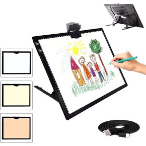 Led Light Pad, Rechargeable Battery Powered Tracing Light Box, 3 Colors Stepless Dimmable 6 Levels of Brightness Led Light Board,Built-in Stand, Magnet Clip(Black)