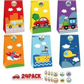 24 عبوة من حقائب الحلوى وسائل النقل جودي لنقل هدايا الحفلات مع ملصقات شكر للأطفال حافلة القطار والطائرة والسفن وحفلات أعياد الميلاد ومستلزمات استحمام الأطفال in Kuwait