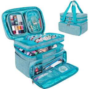 SINGER Sewing Accessories Organizer (Bag Only) – Double Layer Portable Sewing Storage Bag with 2 Detachable Pouches and 18 Storage Compartments, Large Sewing Supplies Organizer and Crafting Carry-All