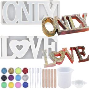 يوتينغهاو 26 قطعة 3D قوالب الراتنج حرف كبير سيليكون قوالب فقط الحب الكلمة تسجيل حرف الصب قوالب الراتنج مجموعة مع بريق مسحوق أكواب القطارات صناعة المنزل مكتب هالوين الديكور in Kuwait