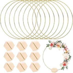 سينتيكر 10 قطع 12 انش حلقة معدنية على شكل زهور لتزيين الطاولة بلون ذهبي مع 10 حوامل خشبية سداسية لتزيين طاولات الزفاف وعيد الحب in Kuwait
