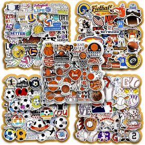 300pcs Assorted Sports Stickers for Water Bottles - 5 Theme Sports Stickers Include Volleyball Soccer Basketball Baseball Softball, Vinyl Waterproof Sports Stickers Bulk for Kids Boy