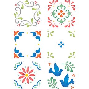 استنسل مكسيكان بلاط طبقات استنسل 11.43 × 16.51 سم - يستخدم قناع استنسل للحوائط لإضافة نسيج وتصميم ولمسات لخلفيات وسائط مختلطة in Kuwait