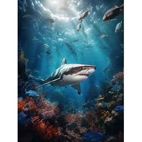Cuneai DIY 5D Diamond Painting Shark, Paint with Diamonds Art Marine Life Crystal Embroidery Cross Stitch Round Drill by Number Kits for Home Wall Decoration Handicrafts 12x16 inch 27 in Kuwait