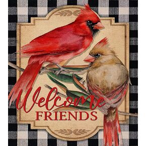 Xiyuekissu 5D Diamond Painting Kits for Adults -Welcome Friends Cardinal Summer Fall House Buffalo Plaid Check Red Bird Autumn Spring Full Dril Diamond Arts 12×16 Inches in Kuwait