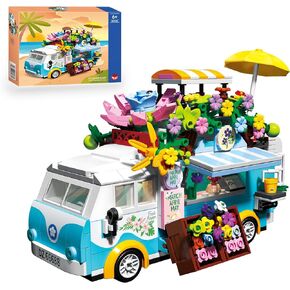 SATHIBI City Flower Vehicles Building Toy Set, Creative Mobile Flower Cart Shop Building Bricks Kits with LED Light, Model Collectible Van Gifts for Boys Girls Ages 6+ (621pcs) in Kuwait
