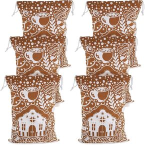 حقيبة هدايا قماشية قابلة لإعادة الاستخدام من MBGBrybelly مكونة من 6 قطع مقاس XL، تصميم بسكويت الزنجبيل - كيس تخزين فاخر من القماش برباط - كبير جدًا مقاس 26 بوصة × 19 بوصة بديل لتغليف العطلات in Kuwait