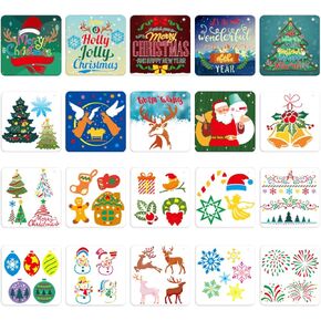 Christmas Stencils Reusable 20pcs Stencils for Crafts Reusable Xmas Templates(5.1 * 5.1inch) for Painting on Wood Slices Holiday Cards Scrapbooks Ornaments Canvas Windows DIY Art in Kuwait