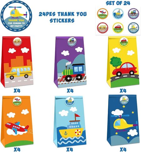 24 عبوة من حقائب الحلوى وسائل النقل جودي لنقل هدايا الحفلات مع ملصقات شكر للأطفال حافلة القطار والطائرة والسفن وحفلات أعياد الميلاد ومستلزمات استحمام الأطفال in Kuwait