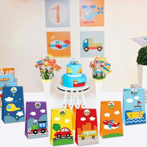 24 عبوة من حقائب الحلوى وسائل النقل جودي لنقل هدايا الحفلات مع ملصقات شكر للأطفال حافلة القطار والطائرة والسفن وحفلات أعياد الميلاد ومستلزمات استحمام الأطفال in Kuwait