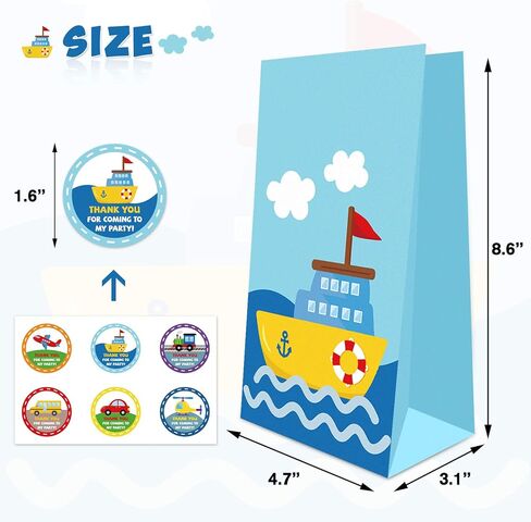 24 عبوة من حقائب الحلوى وسائل النقل جودي لنقل هدايا الحفلات مع ملصقات شكر للأطفال حافلة القطار والطائرة والسفن وحفلات أعياد الميلاد ومستلزمات استحمام الأطفال in Kuwait