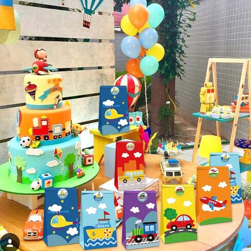 24 عبوة من حقائب الحلوى وسائل النقل جودي لنقل هدايا الحفلات مع ملصقات شكر للأطفال حافلة القطار والطائرة والسفن وحفلات أعياد الميلاد ومستلزمات استحمام الأطفال in Kuwait