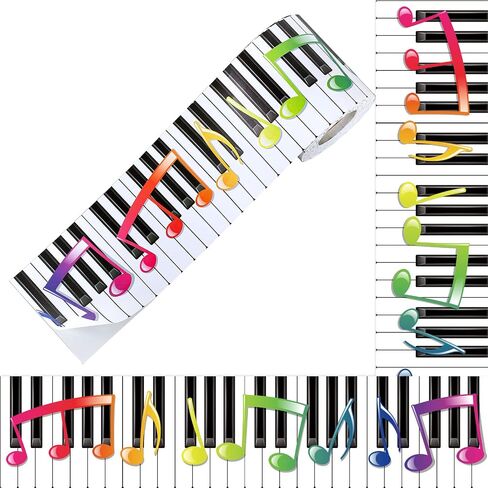 Whaline 66Ft Musical Note Bulletin Board Borders Stickers Musical Keyboard Trimmer Self-Adhesive Music Theme Bulletin Board Decoration for Classroom Chalkboard School DIY in Saudi Arabia