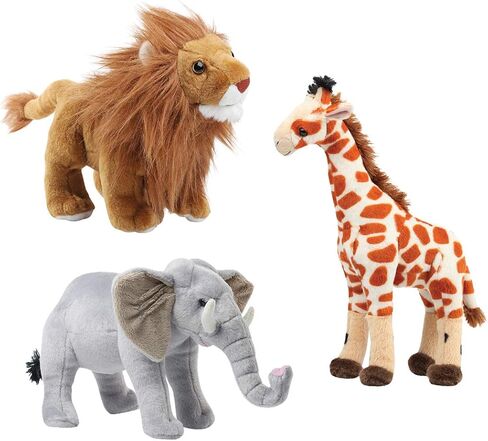 مجموعة كتب وكتب من القطيفة لحيوانات سفاري - حيوانات محشوة مكونة من 3 كتب قصص لحيوانات السافانا - مجموعة مقاس 30.48 سم تتضمن كتاب أطفال ملون للأسد والزرافة والفيل in Kuwait