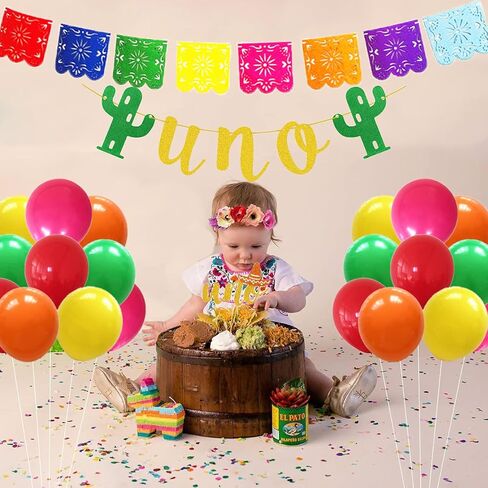 zrjssyp First Fiesta Birthday Decorations Mexican 1st Birthday Party Supplies Gold First Fiesta Balloons Mexican Uno Cactus Banner Cake Topper for Cinco De Mayo Taco Bout Uno Party Decor in Kuwait