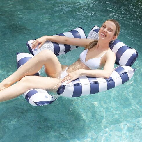 ارجوحة مائية قابلة للنفخ 4 في 1، ارجوحة مائية متعددة الاغراض مع ذراع قابلة للنفخ لحمام السباحة للبالغين، كرسي استرخاء لحمام السباحة والشاطئ والبحر، ازرق داكن in Kuwait