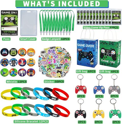 هدايا حفلات العاب الفيديو 110 قطعة من لوازم حفلات اعياد الميلاد مع شنط هدايا تتضمن شرائط تعليق في اي بي واساور ومشابك مفاتيح وغيرها لحفلات اعياد الميلاد وجوائز الفصول الدراسية وهدايا العودة للاطفال in Kuwait