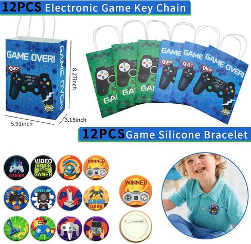 هدايا حفلات العاب الفيديو 110 قطعة من لوازم حفلات اعياد الميلاد مع شنط هدايا تتضمن شرائط تعليق في اي بي واساور ومشابك مفاتيح وغيرها لحفلات اعياد الميلاد وجوائز الفصول الدراسية وهدايا العودة للاطفال in Kuwait