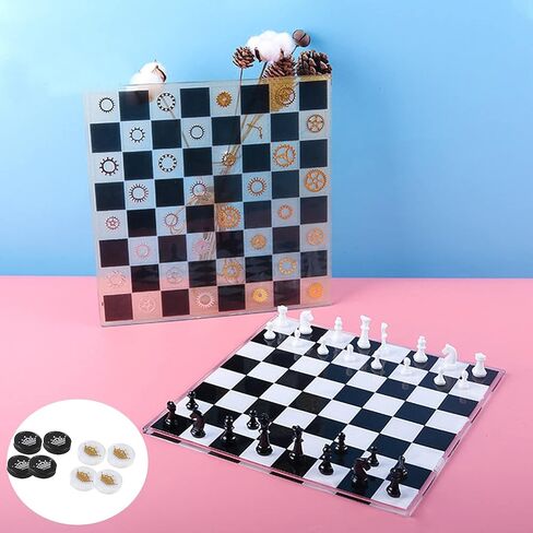 مجموعة قوالب راتنج للوح الشطرنج، قطعة واحدة من قالب سيليكون لقطع الشطرنج، قطعتان من قالب صب الايبوكسي للوح الشطرنج لصناعة المجوهرات والحرف اليدوية، مثالية للعبة الحفلات العائلية التي تصنعها بنفسك in Kuwait