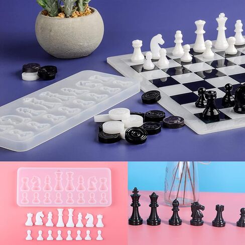 مجموعة قوالب راتنج للوح الشطرنج، قطعة واحدة من قالب سيليكون لقطع الشطرنج، قطعتان من قالب صب الايبوكسي للوح الشطرنج لصناعة المجوهرات والحرف اليدوية، مثالية للعبة الحفلات العائلية التي تصنعها بنفسك in Kuwait