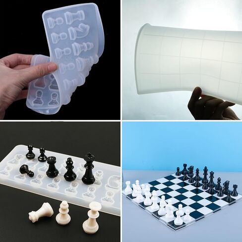 مجموعة قوالب راتنج للوح الشطرنج، قطعة واحدة من قالب سيليكون لقطع الشطرنج، قطعتان من قالب صب الايبوكسي للوح الشطرنج لصناعة المجوهرات والحرف اليدوية، مثالية للعبة الحفلات العائلية التي تصنعها بنفسك in Kuwait