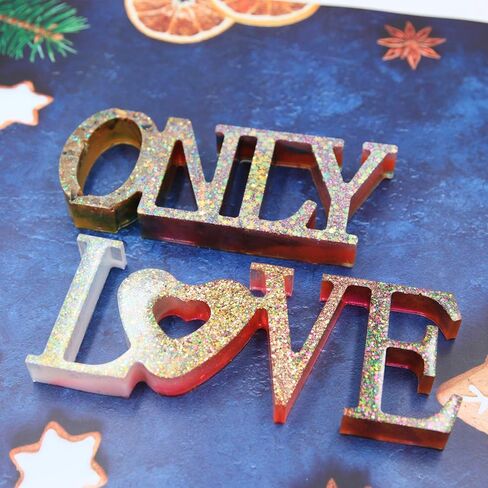 يوتينغهاو 26 قطعة 3D قوالب الراتنج حرف كبير سيليكون قوالب فقط الحب الكلمة تسجيل حرف الصب قوالب الراتنج مجموعة مع بريق مسحوق أكواب القطارات صناعة المنزل مكتب هالوين الديكور in Kuwait