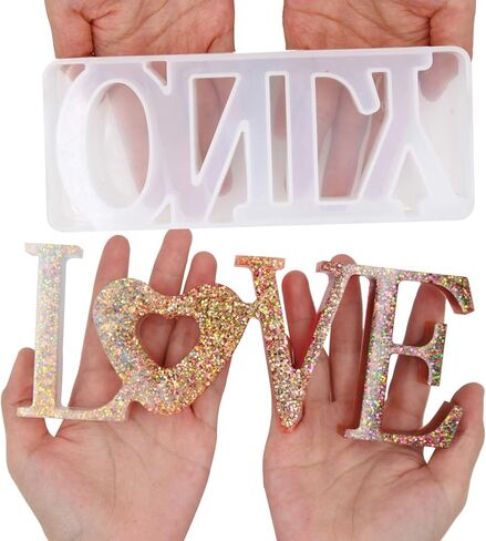 يوتينغهاو 26 قطعة 3D قوالب الراتنج حرف كبير سيليكون قوالب فقط الحب الكلمة تسجيل حرف الصب قوالب الراتنج مجموعة مع بريق مسحوق أكواب القطارات صناعة المنزل مكتب هالوين الديكور in Kuwait