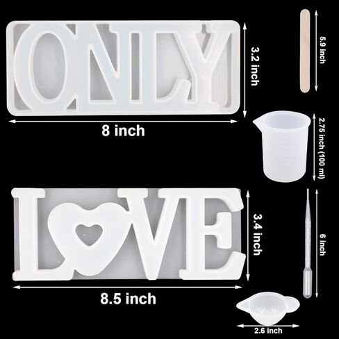 يوتينغهاو 26 قطعة 3D قوالب الراتنج حرف كبير سيليكون قوالب فقط الحب الكلمة تسجيل حرف الصب قوالب الراتنج مجموعة مع بريق مسحوق أكواب القطارات صناعة المنزل مكتب هالوين الديكور in Kuwait