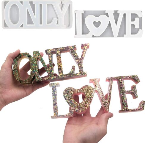 يوتينغهاو 26 قطعة 3D قوالب الراتنج حرف كبير سيليكون قوالب فقط الحب الكلمة تسجيل حرف الصب قوالب الراتنج مجموعة مع بريق مسحوق أكواب القطارات صناعة المنزل مكتب هالوين الديكور in Kuwait