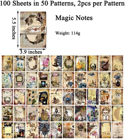 Vilikya 100 Sheets Magic Scrapbook Paper Pad, Vintage Junk Journal Supplies, Retro Decoupage Paper for Scrapbooking Kit, Mystery Poster for Room Decor Wall Collage Kit in Kuwait