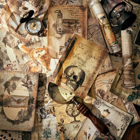 Vilikya 100 Sheets Magic Scrapbook Paper Pad, Vintage Junk Journal Supplies, Retro Decoupage Paper for Scrapbooking Kit, Mystery Poster for Room Decor Wall Collage Kit in Kuwait
