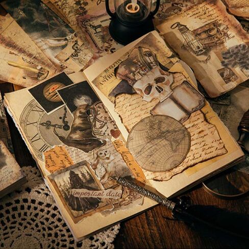 Vilikya 100 Sheets Magic Scrapbook Paper Pad, Vintage Junk Journal Supplies, Retro Decoupage Paper for Scrapbooking Kit, Mystery Poster for Room Decor Wall Collage Kit in Kuwait