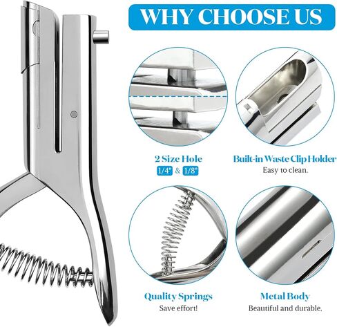 BEDSIFV 2 حزمة من الثقوب شديدة التحمل، 1/4 بوصة ثقب واحد و1/8 بوصة مثقاب يدوي، سعة 20 ورقة مثالية لبطاقة الأعمال الورقية والبلاستيكية من الورق المقوى in Kuwait