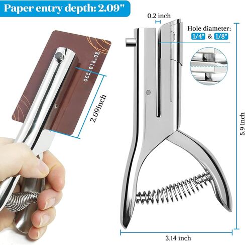 BEDSIFV 2 حزمة من الثقوب شديدة التحمل، 1/4 بوصة ثقب واحد و1/8 بوصة مثقاب يدوي، سعة 20 ورقة مثالية لبطاقة الأعمال الورقية والبلاستيكية من الورق المقوى in Kuwait