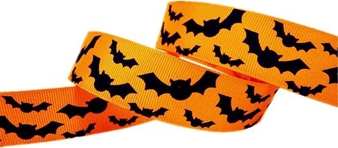 30 Yards (6 X 5 Yards) Halloween Bats Spiders Web Pattern Printed 1 Inch Grosgrain Ribbon in Kuwait
