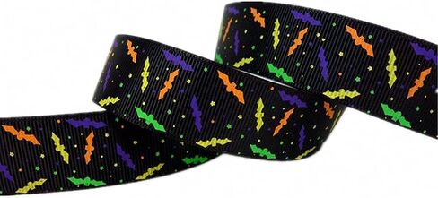 30 Yards (6 X 5 Yards) Halloween Bats Spiders Web Pattern Printed 1 Inch Grosgrain Ribbon in Kuwait