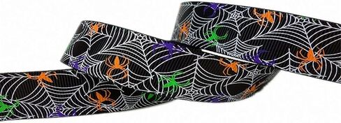 30 Yards (6 X 5 Yards) Halloween Bats Spiders Web Pattern Printed 1 Inch Grosgrain Ribbon in Kuwait
