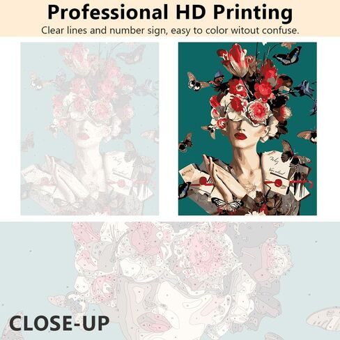 طلاء TISHIRON بالأرقام للفتيات الزهرات البالغات، مجموعات طلاء الأكريليك على القماش من القماش DIY مع فرش وصبغة أكريليك، ديكور جدار منزلي حديث مقاس 16 × 20 بوصة in Kuwait