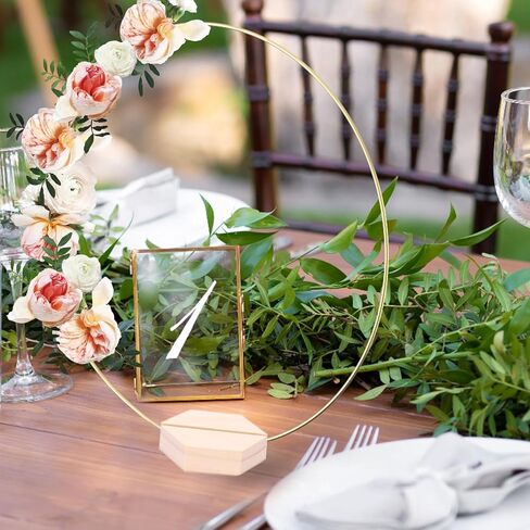 سينتيكر 10 قطع 12 انش حلقة معدنية على شكل زهور لتزيين الطاولة بلون ذهبي مع 10 حوامل خشبية سداسية لتزيين طاولات الزفاف وعيد الحب in Kuwait