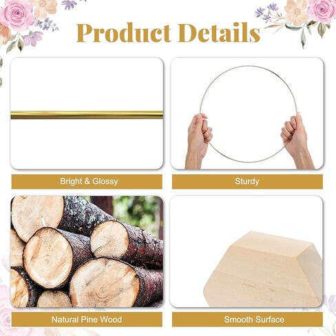 سينتيكر 10 قطع 12 انش حلقة معدنية على شكل زهور لتزيين الطاولة بلون ذهبي مع 10 حوامل خشبية سداسية لتزيين طاولات الزفاف وعيد الحب in Kuwait