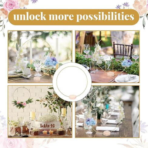 سينتيكر 10 قطع 12 انش حلقة معدنية على شكل زهور لتزيين الطاولة بلون ذهبي مع 10 حوامل خشبية سداسية لتزيين طاولات الزفاف وعيد الحب in Kuwait