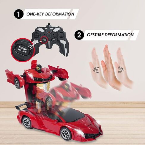 ACED Kids Toys - 1:12 Scale Hand Gesture Deformation and Remote Control Transformation Robot RC Car Toy with Light and Music - Birthday Gift for Youth, Boys and Girls (Red) in Saudi Arabia