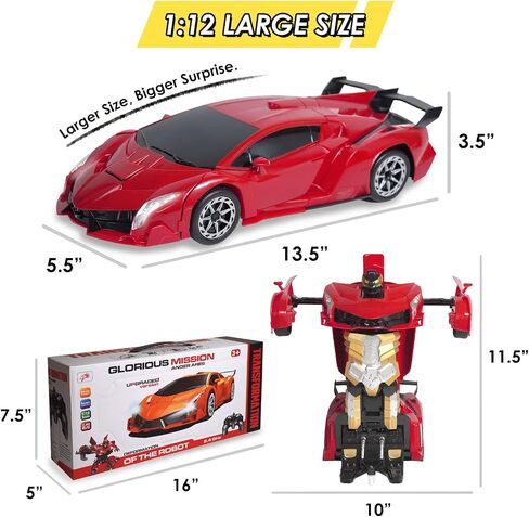 ACED Kids Toys - 1:12 Scale Hand Gesture Deformation and Remote Control Transformation Robot RC Car Toy with Light and Music - Birthday Gift for Youth, Boys and Girls (Red) in Saudi Arabia